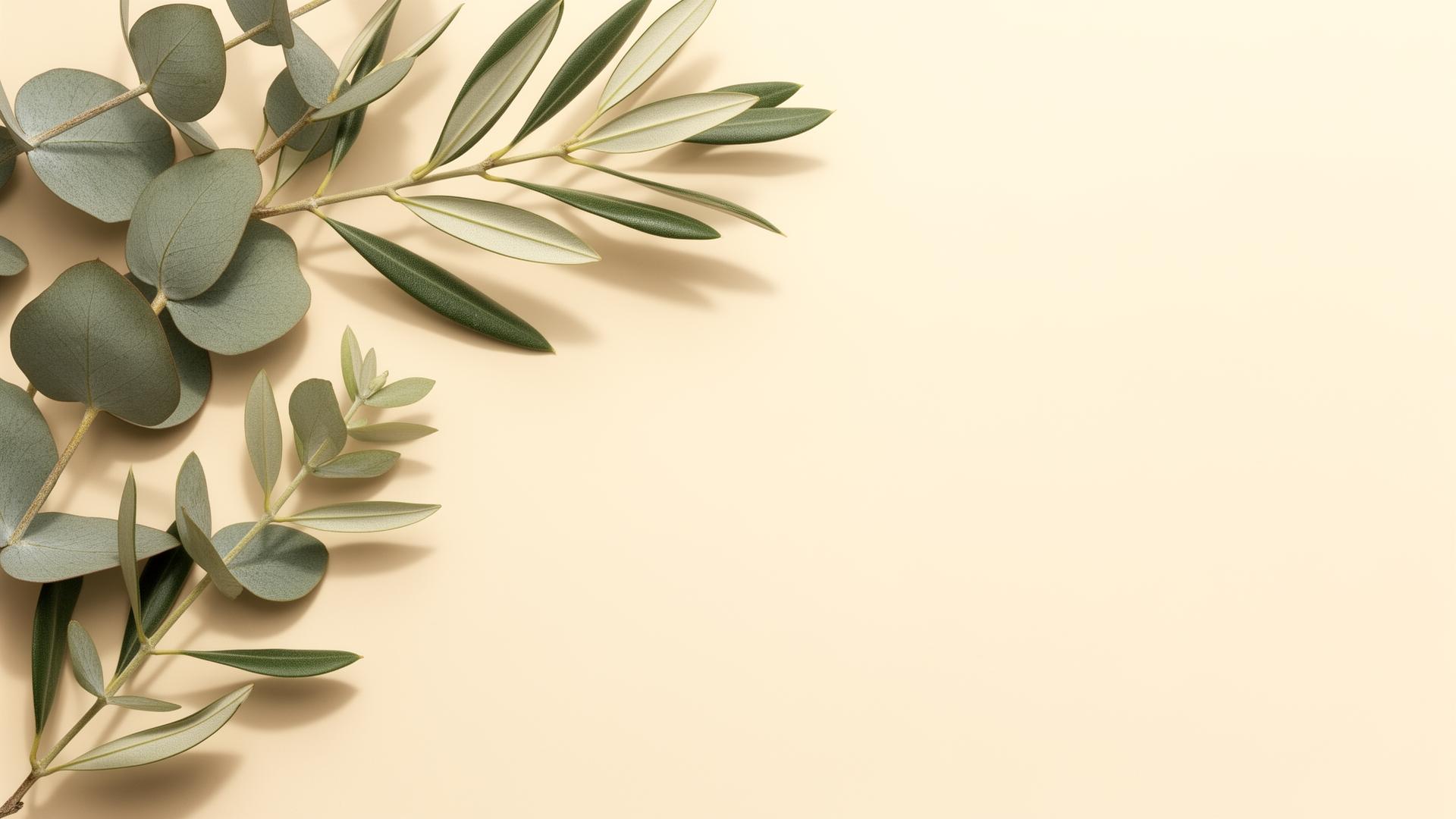 Soft botanical eucalyptus and olive branches on cream